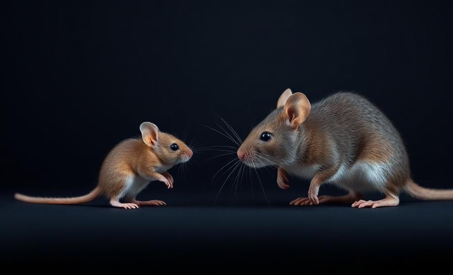 Mouse next to a rat for size comparison